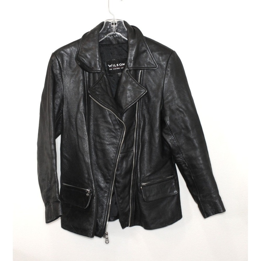Wilsons Leather black jacket women's Small ssymmetrical zip moto biker coat
